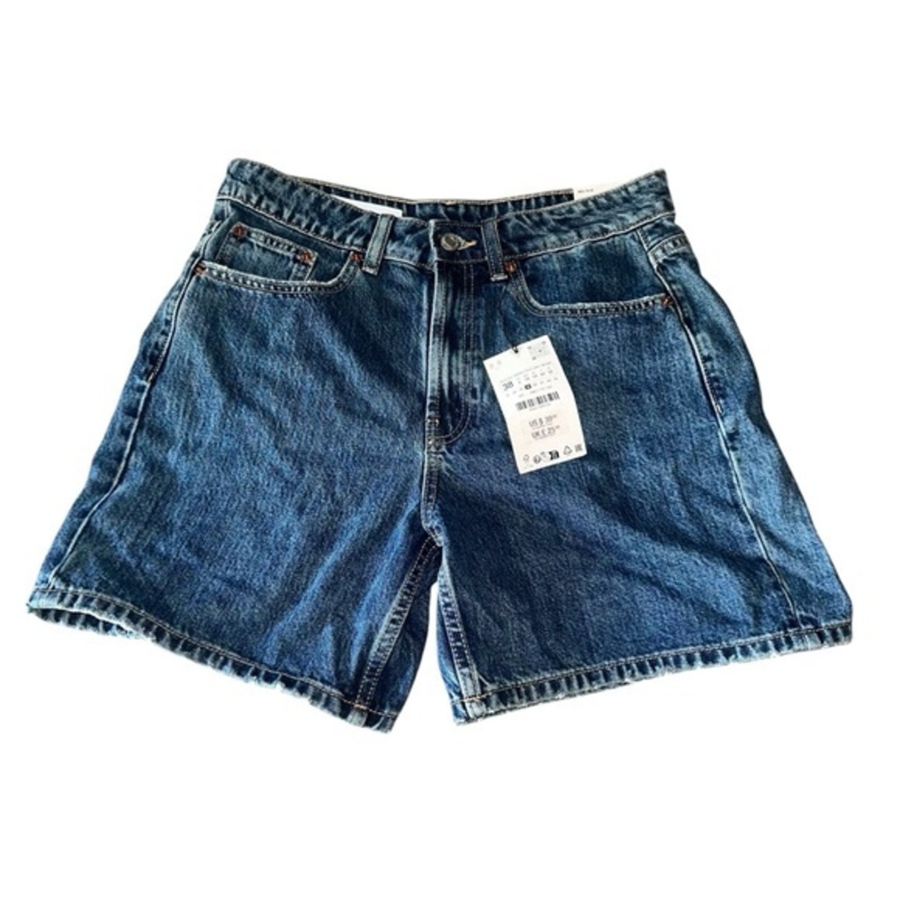 Zara TRF Mid-Rise Denim Jean Shorts Raw Hem Size 6 NWT